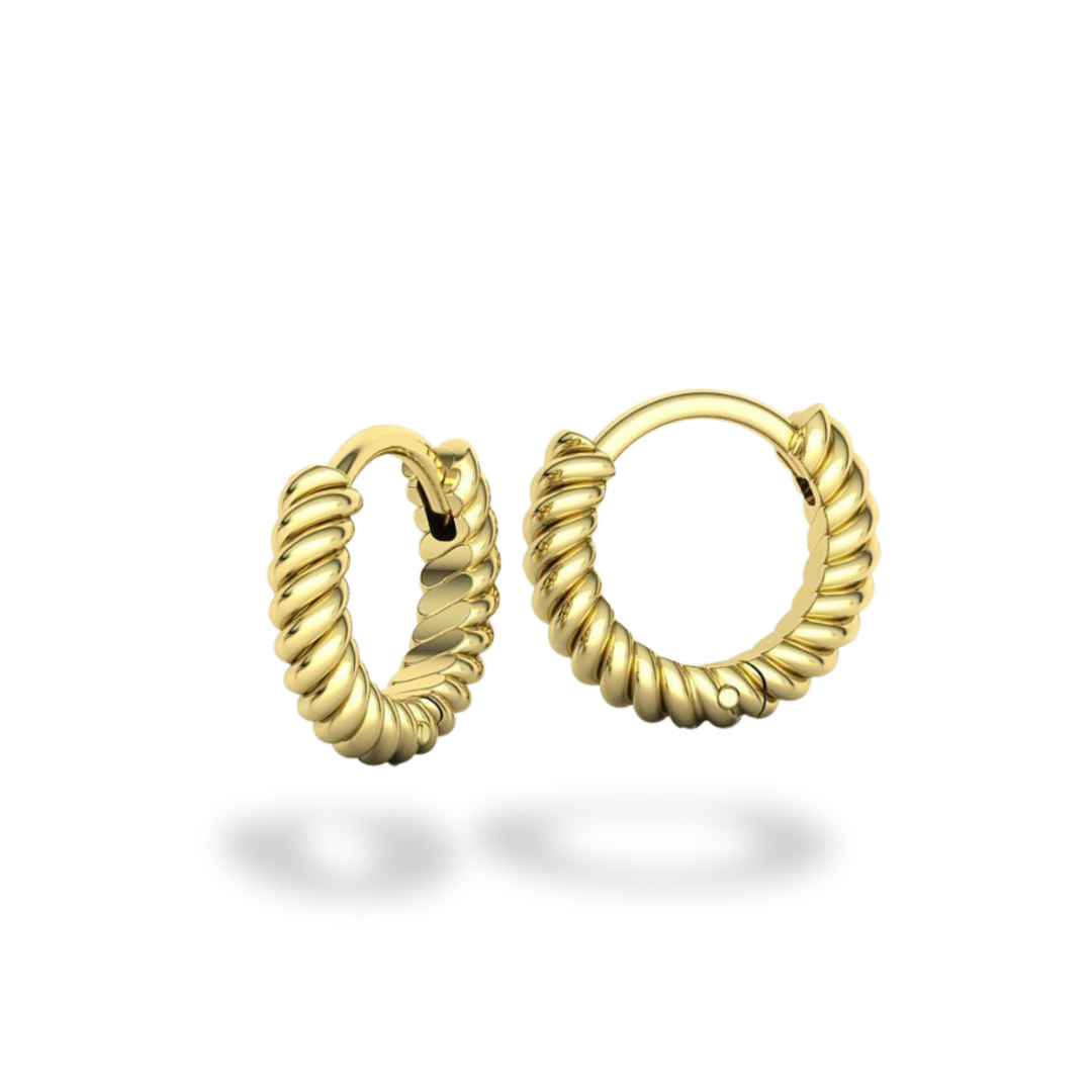 18k Yellow Gold Small Rope Hoop Earrings
