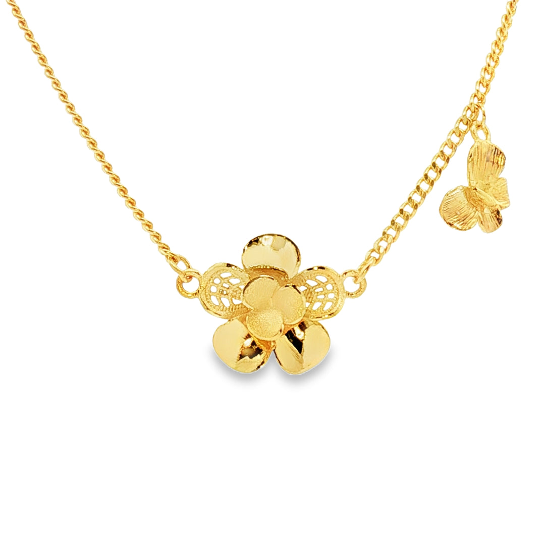24k Gold Floral Charm Bracelet with Butterfly Accent