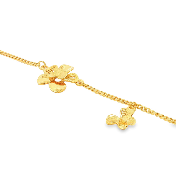 24k Gold Floral Charm Bracelet with Butterfly Accent