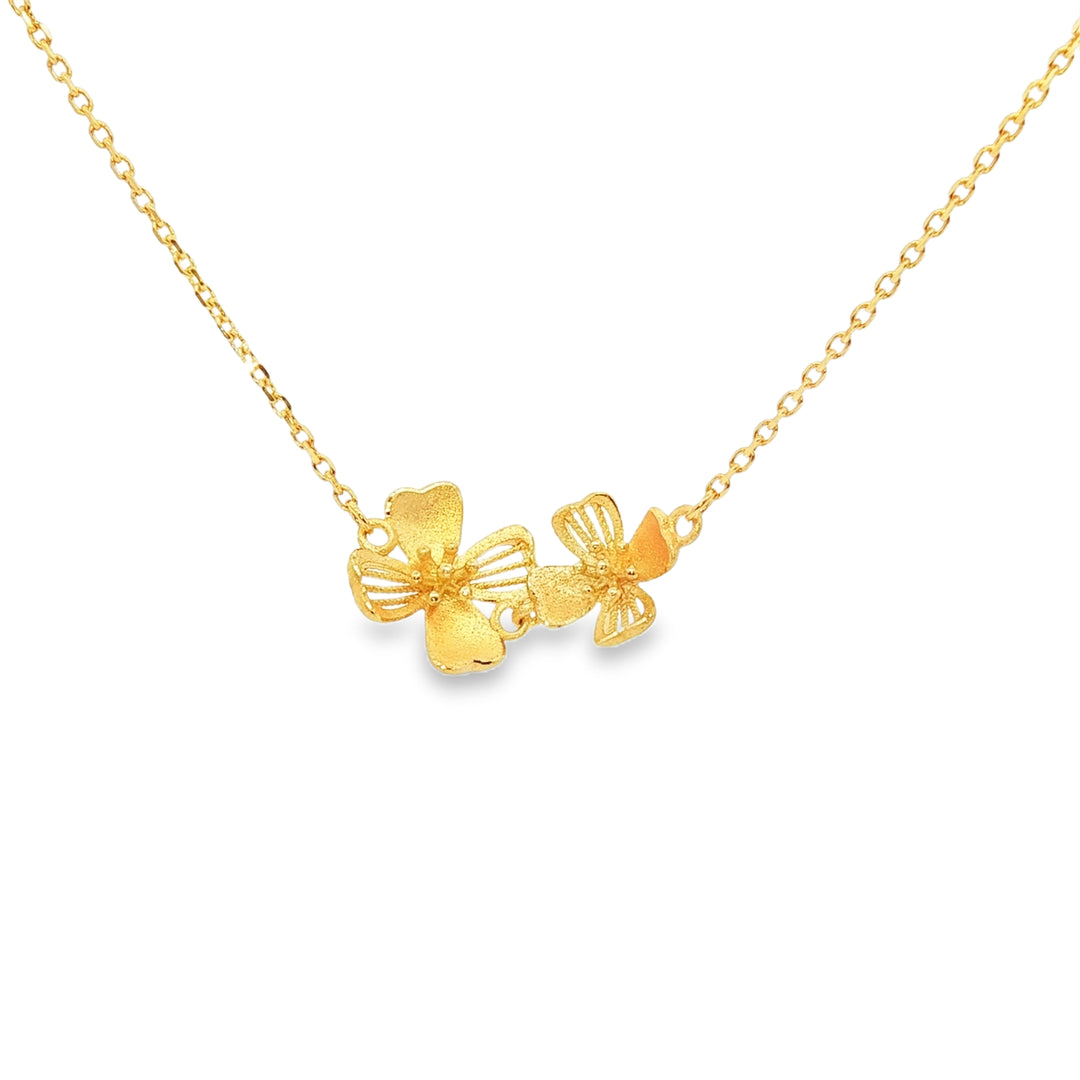 24k Gold Double Floral Pendant Chain Bracelet