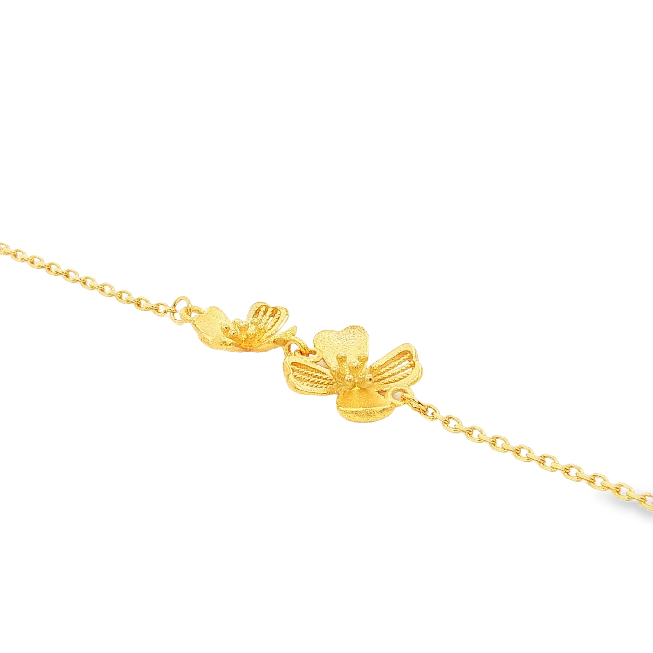 24k Gold Double Floral Pendant Chain Bracelet – Zalori