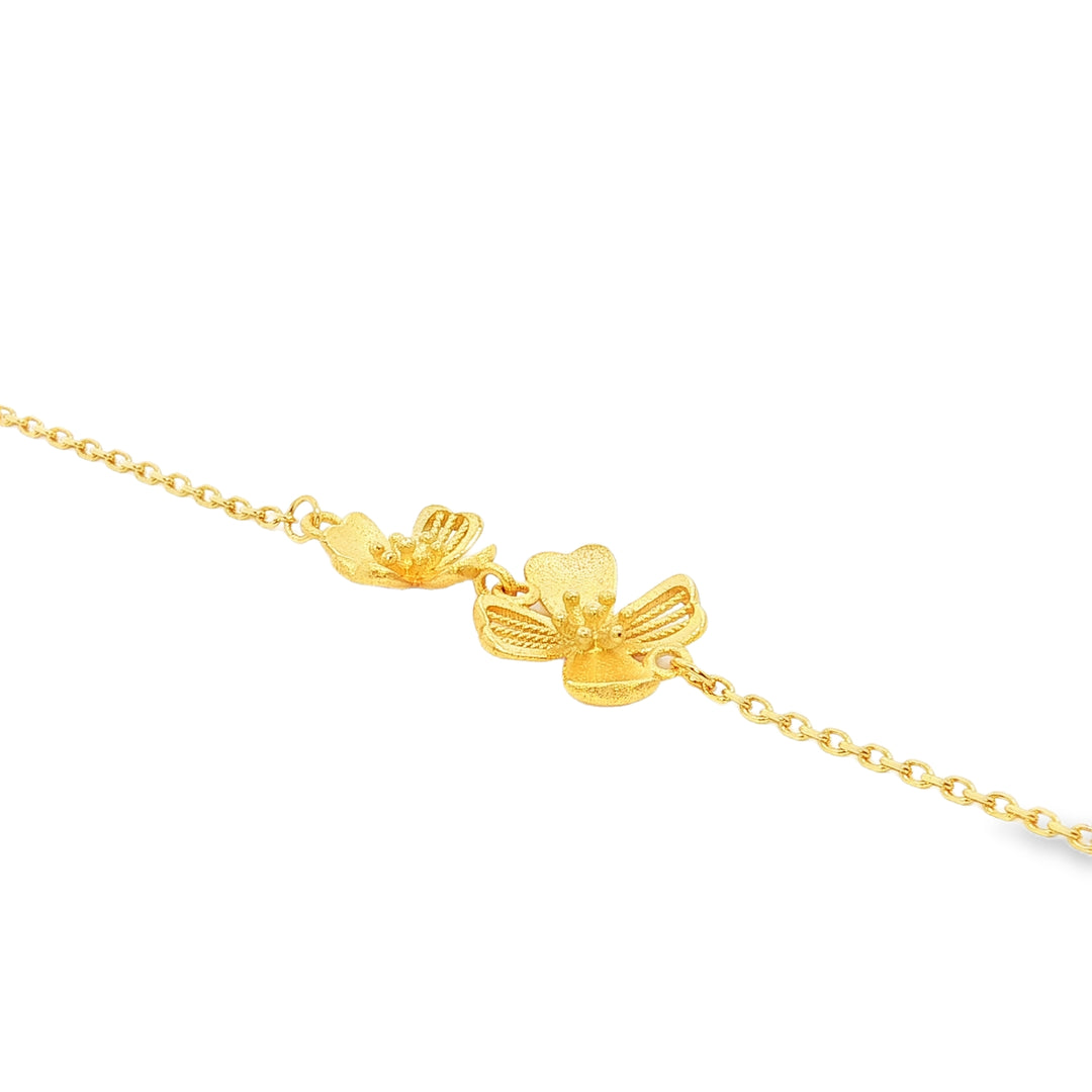 24k Gold Double Floral Pendant Chain Bracelet