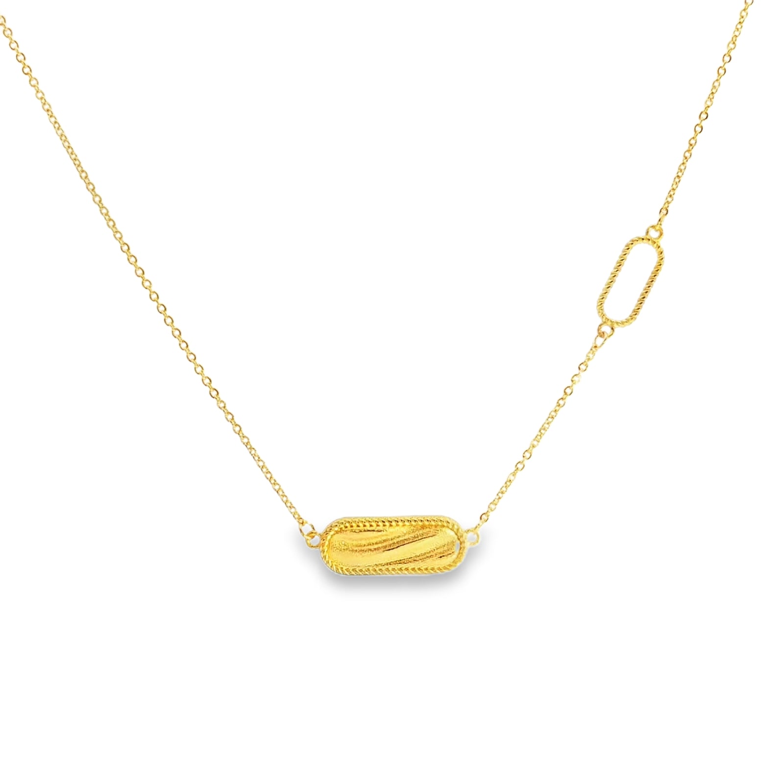 24k Gold Oval Pendant Chain Necklace