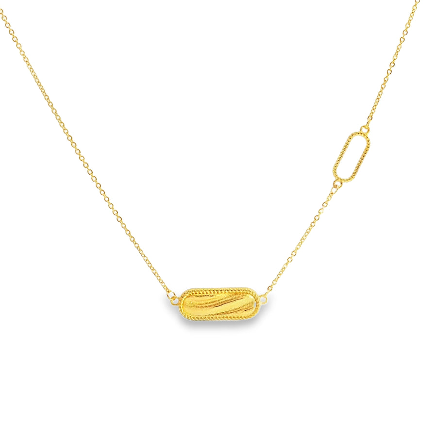 24k Gold Oval Pendant Chain Necklace