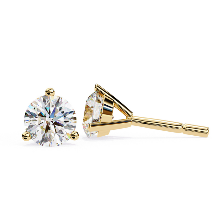 3 Carat Lab Diamond Stud Earrings in 18K Yellow Gold