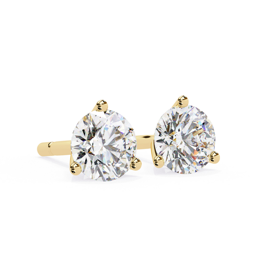 3 Carat Lab Diamond Stud Earrings in 18K Yellow Gold