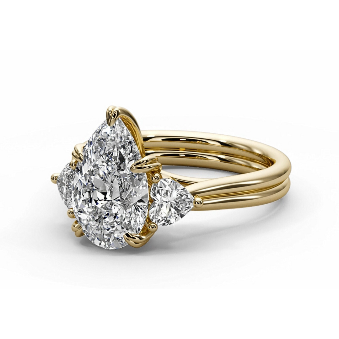 The Eternal Flame – 3ct Pear & Heart Diamond Ring in 18K Gold