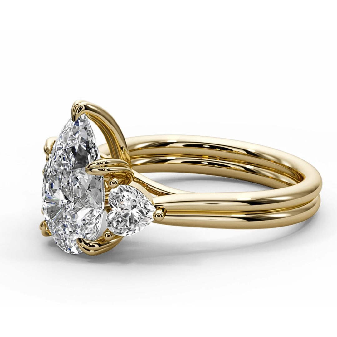 The Eternal Flame – 3ct Pear & Heart Diamond Ring in 18K Gold