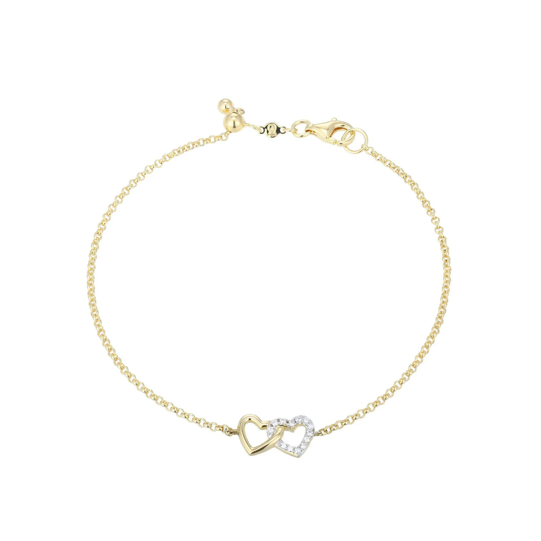 Gold Open Twin Heart Bolo Bracelet