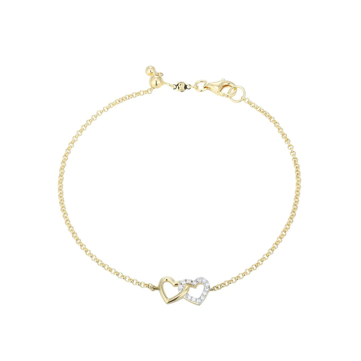 Gold Open Twin Heart Bolo Bracelet