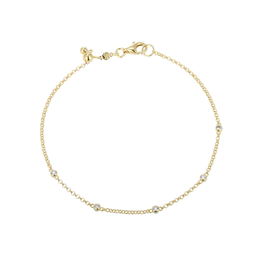Gold Bezel Station Bolo Bracelet