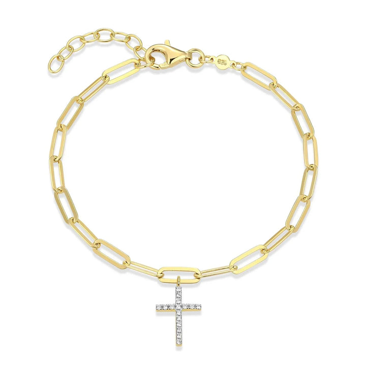 Gold Cross Pendant Lab-Created Diamond Paperclip Bracelet