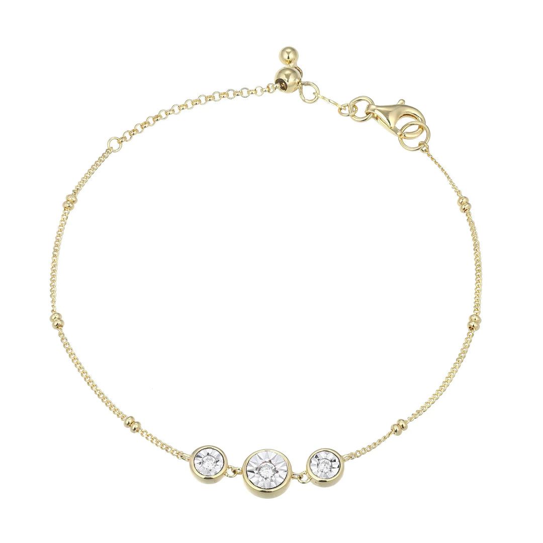 Gold Trio Bezel-Set Lab-Created Diamond Beaded Bolo Bracelet