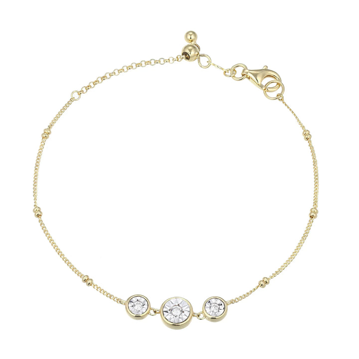 Gold Trio Bezel-Set Lab-Created Diamond Beaded Bolo Bracelet