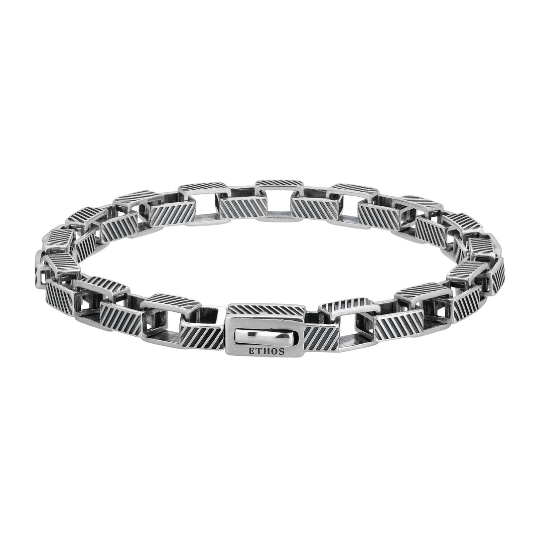 Ridge Infinity Box Chain Bracelet in Oxidized Rhodium-Plated Sterling Silver
