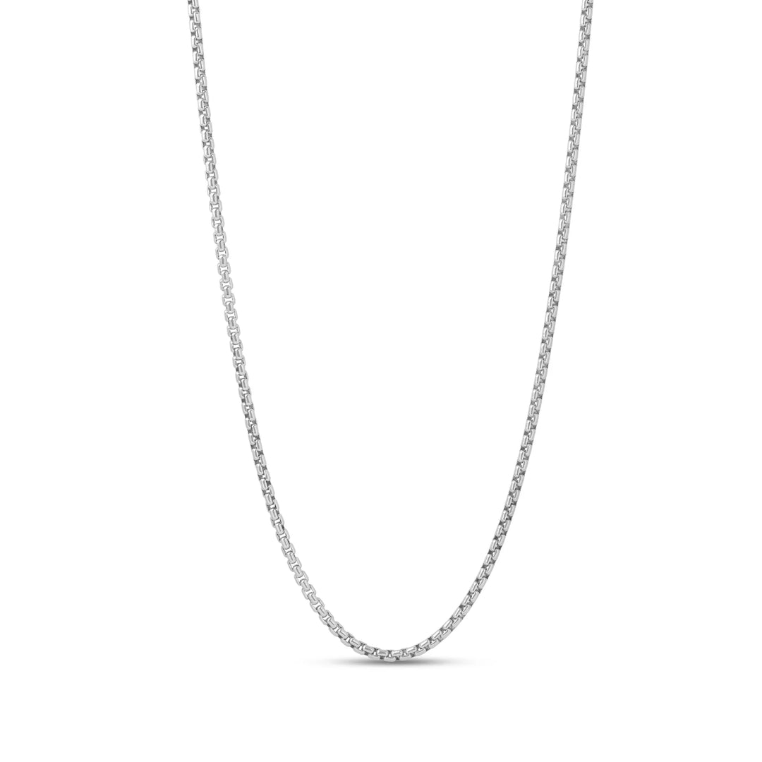 Silver chain necklace on a white background