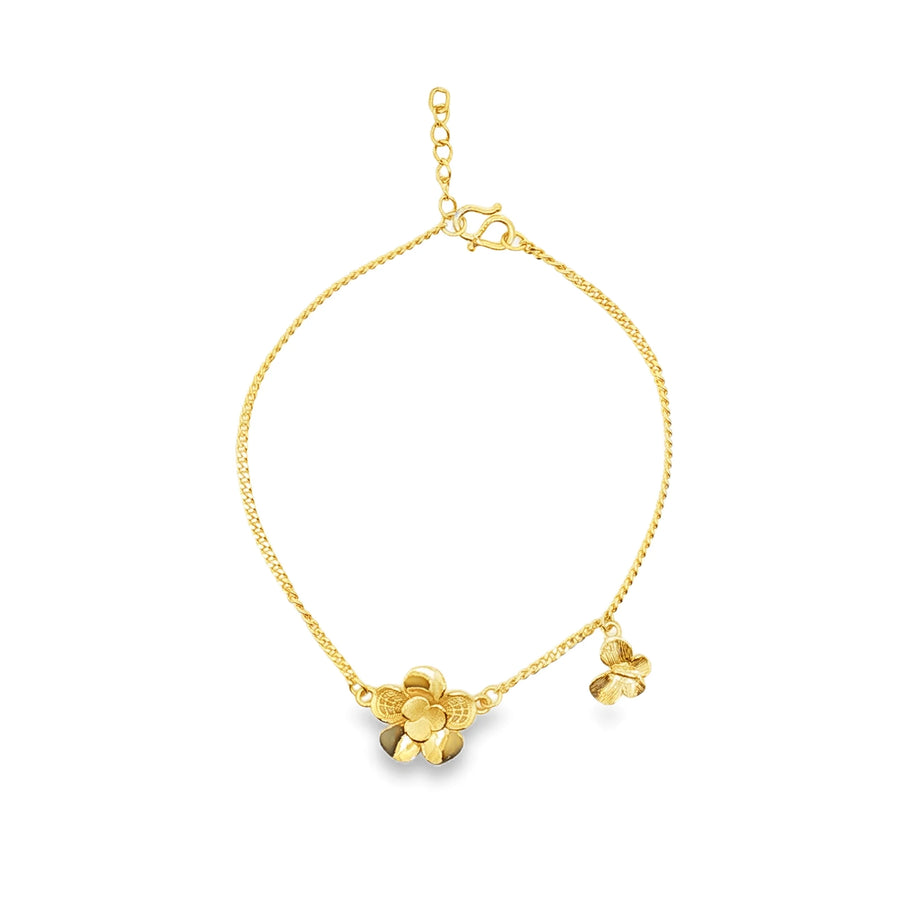 24k Gold Floral Charm Bracelet with Butterfly Accent