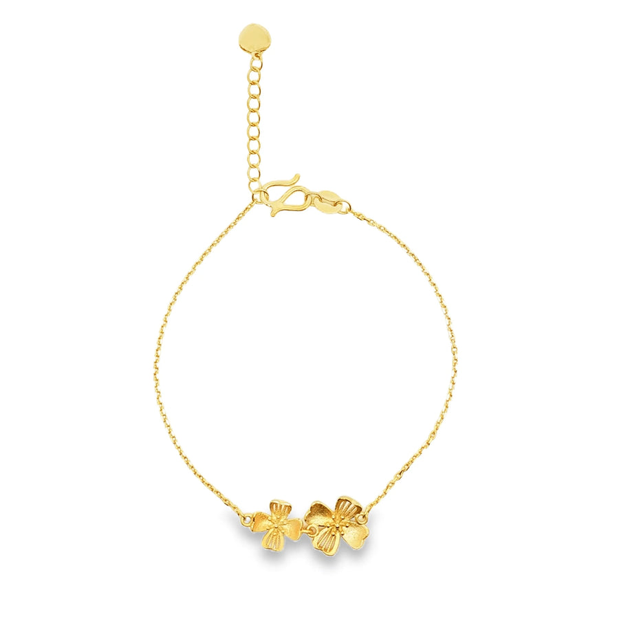 24k Gold Double Floral Pendant Chain Bracelet