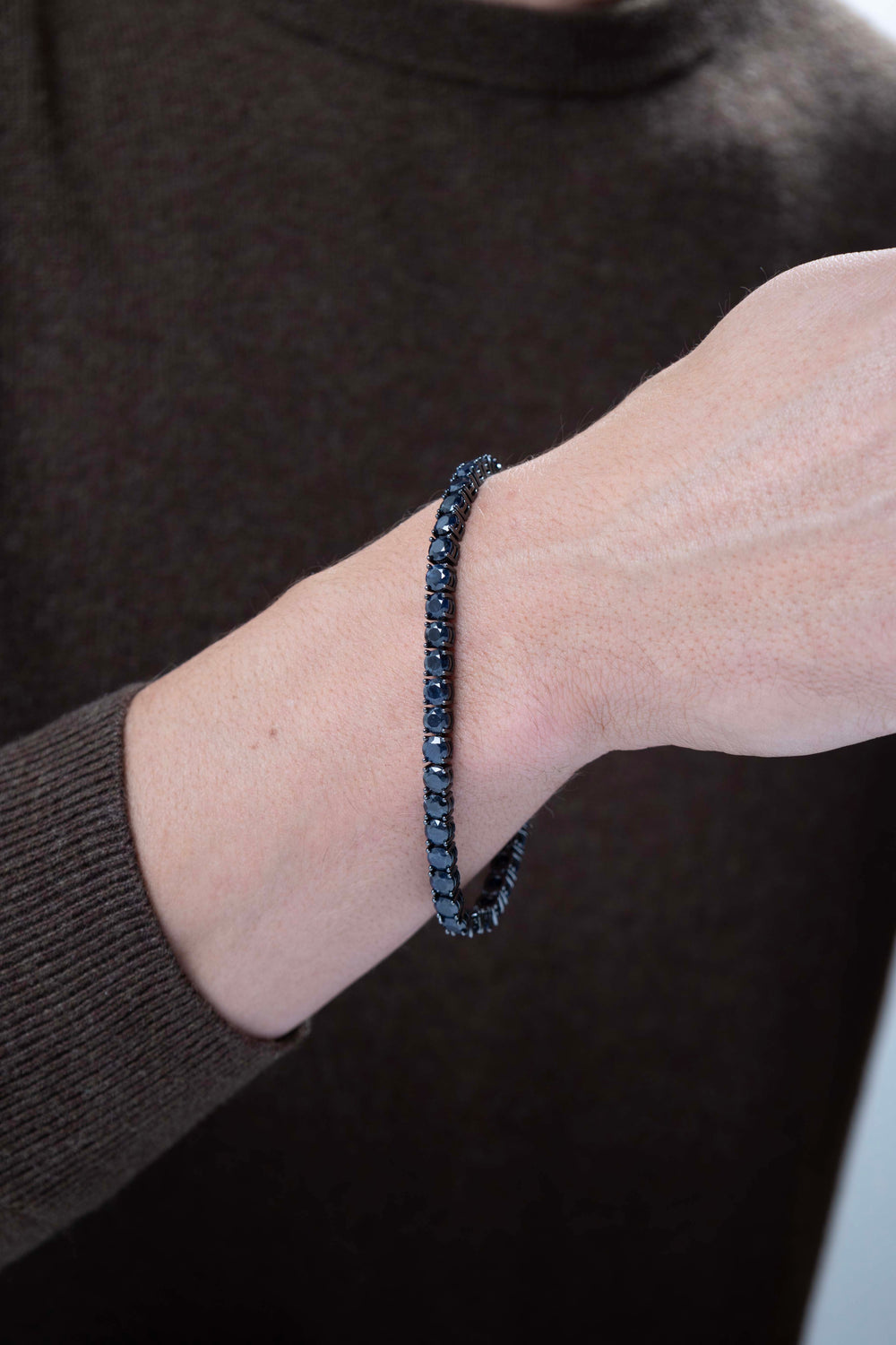 man wearing Basic Gunmetal Sterling Silver and Black Sapphire Bracelet