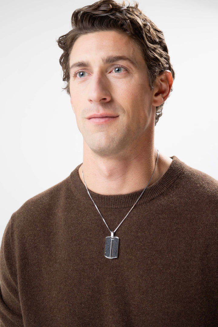 man wearing Eclipse Gunmetal Rhodium Finish Sterling Silver Necklace