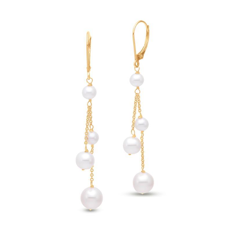 Pair of earrings with four hanging pearls from gold delicate chains