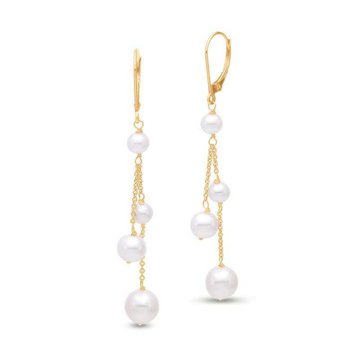 Pair of earrings with four hanging pearls from gold delicate chains