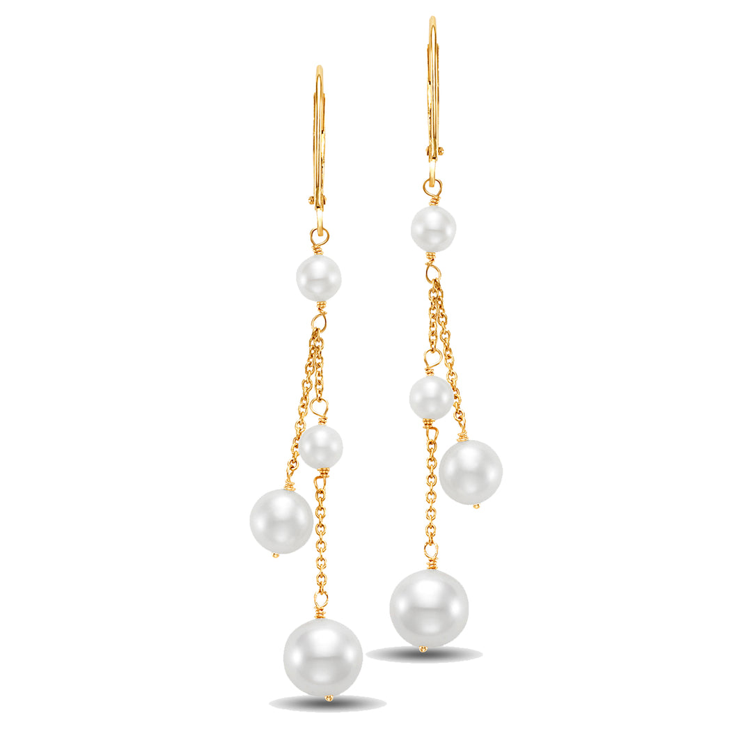 Pair of earrings with four hanging pearls from gold delicate chains