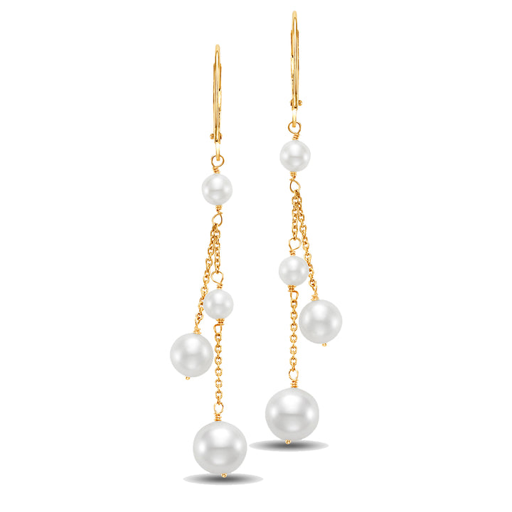 Pair of earrings with four hanging pearls from gold delicate chains