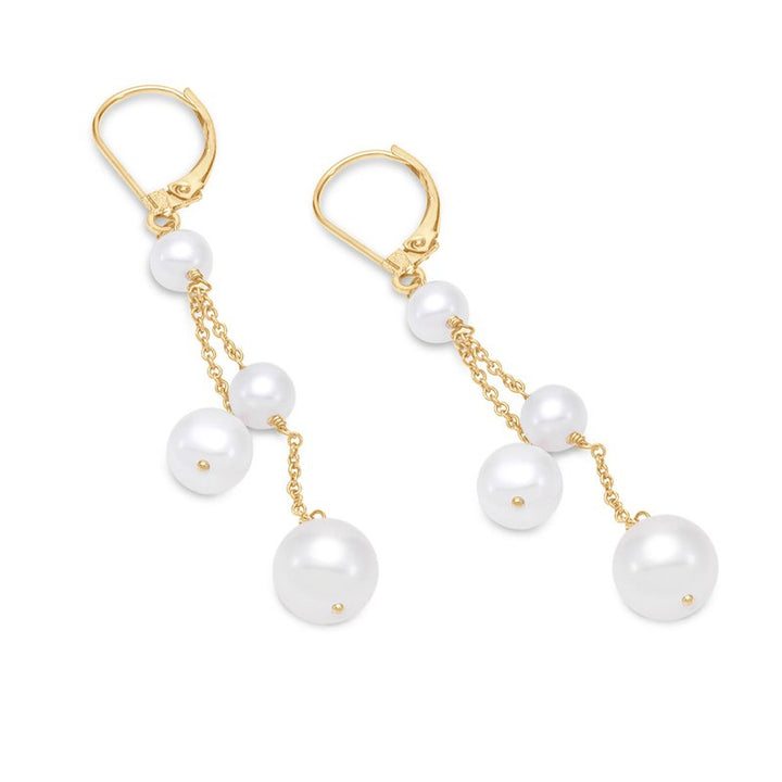 Pair of earrings with four hanging pearls from gold delicate chains