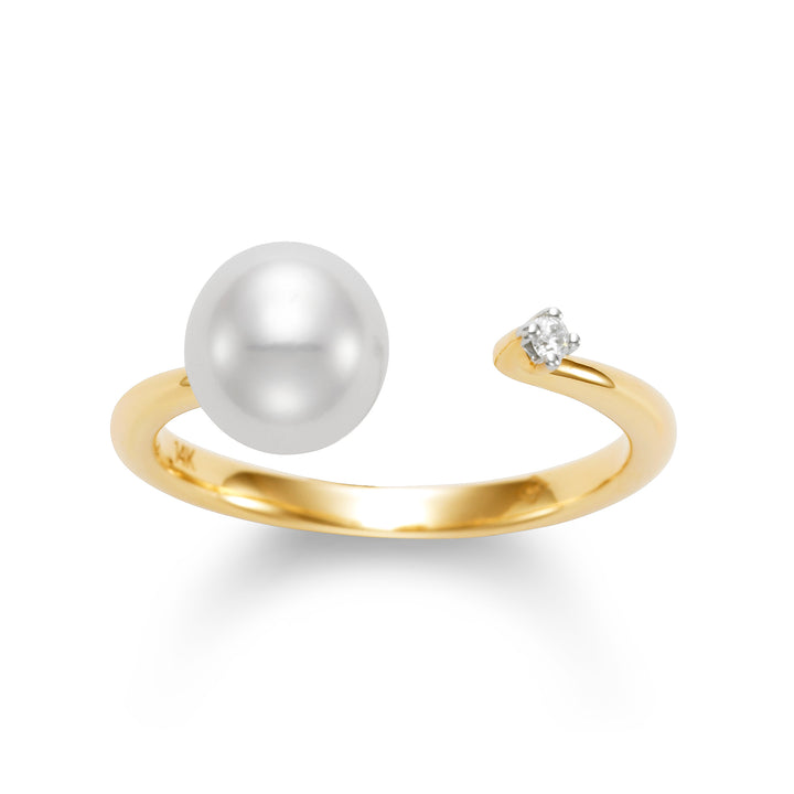 7-7.5mm Freshwater Pearl Diamond Ring in 14K Yellow Gold