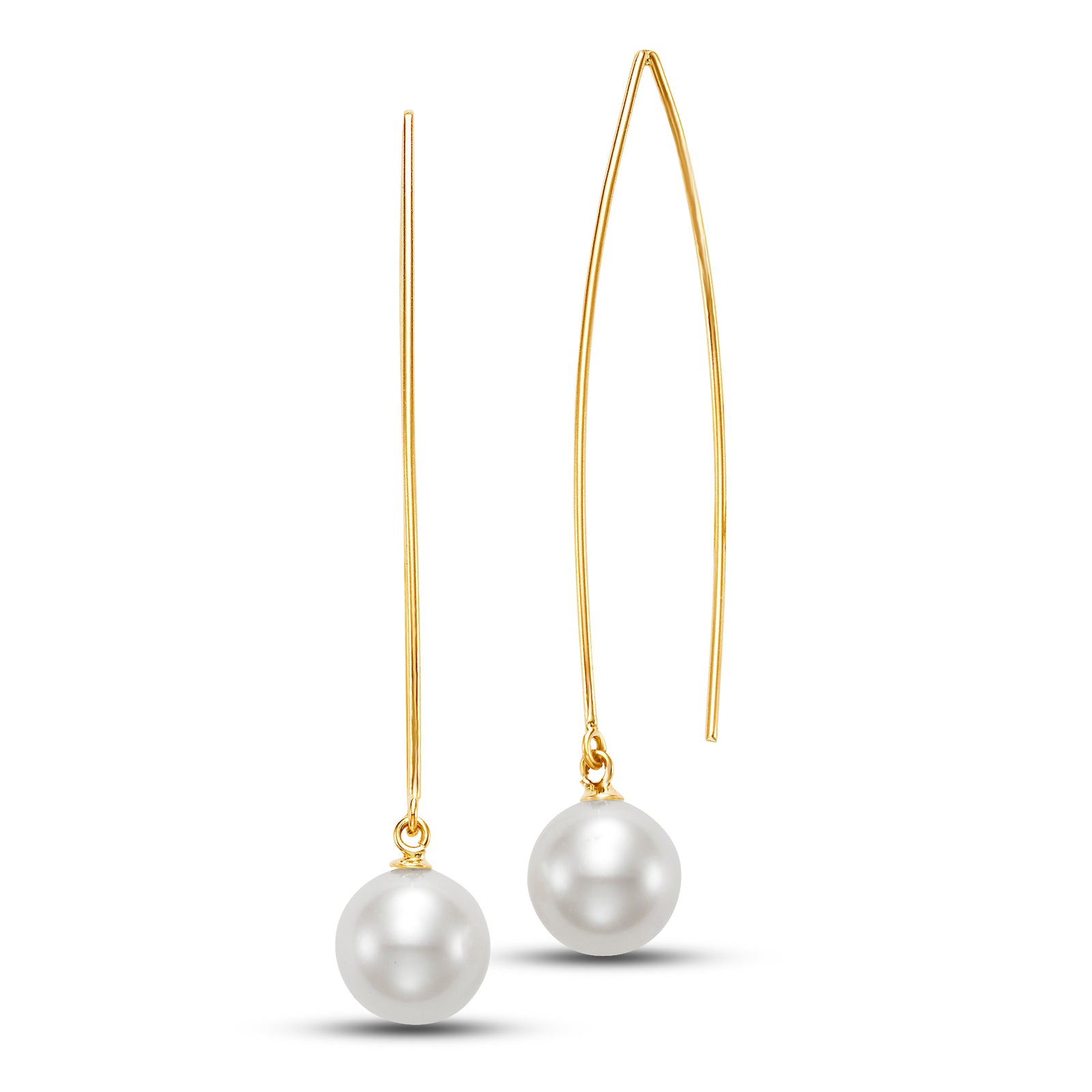 Pair of gold earrings with a pearl at the end