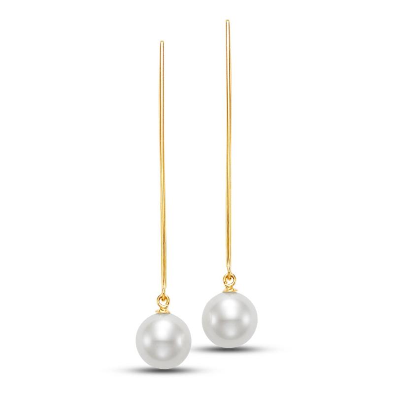 Pair of gold earrings with a pearl at the end