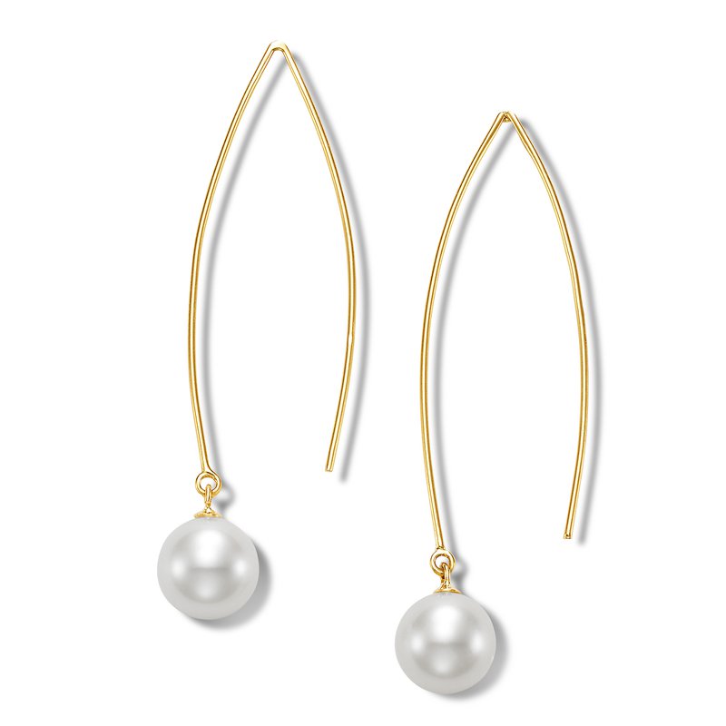 Pair of gold earrings with a pearl at the end