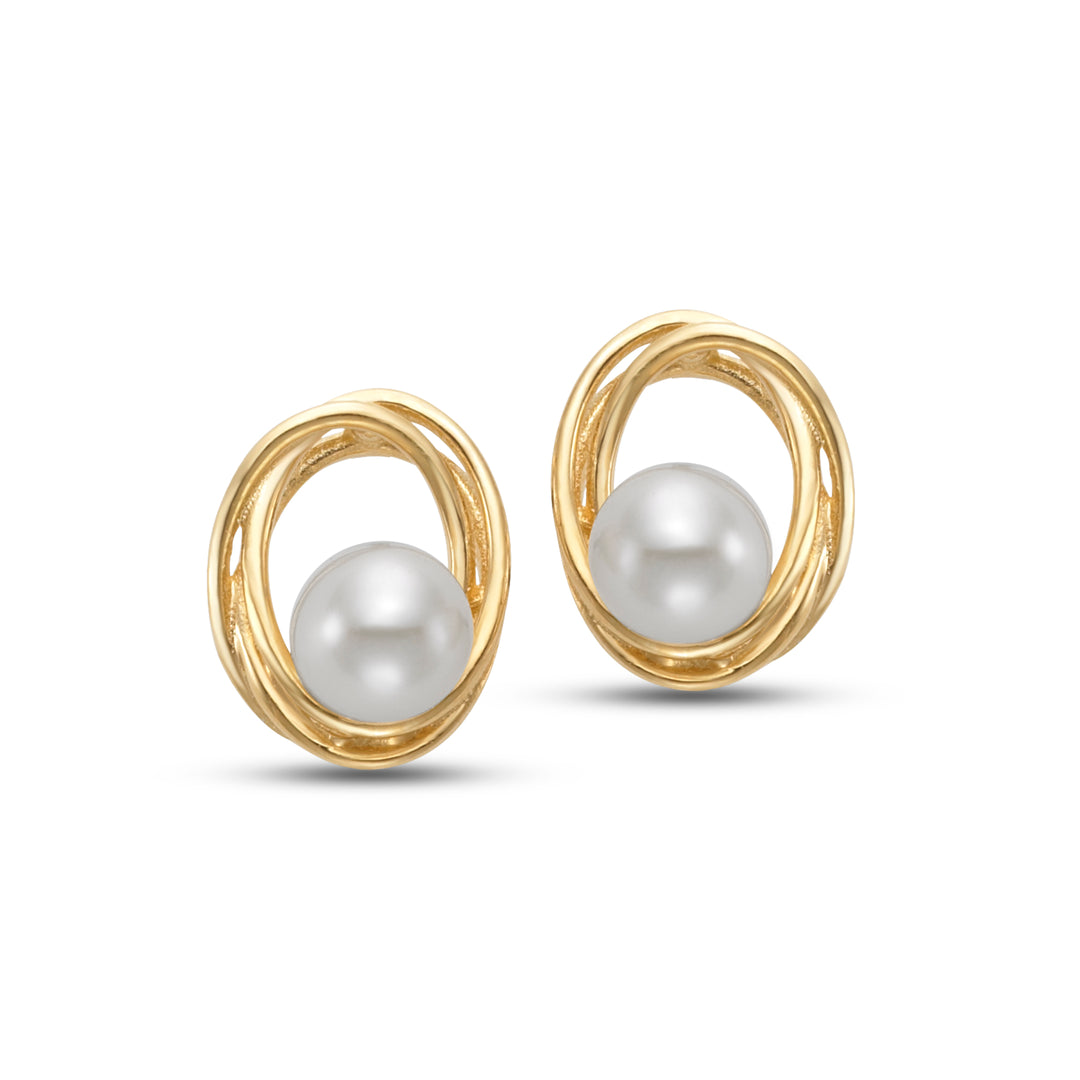 3-3.5mm Freshwater Pearl Earrings in 14K Yellow Gold