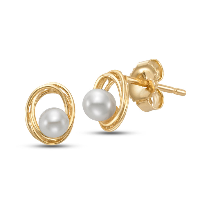 3-3.5mm Freshwater Pearl Earrings in 14K Yellow Gold