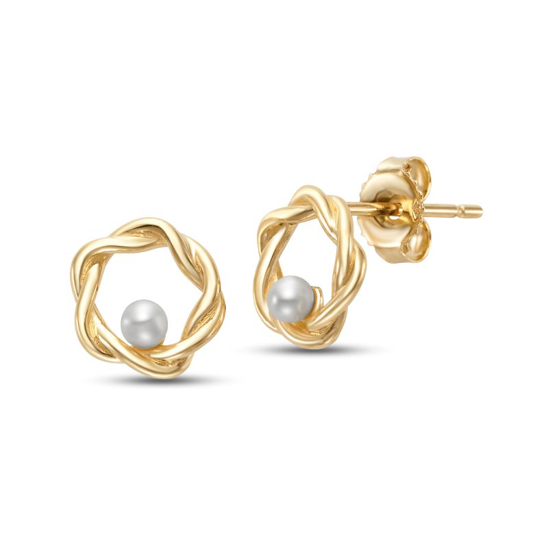 2-2.5mm Freshwater Pearl Earrings in 14K Yellow Gold