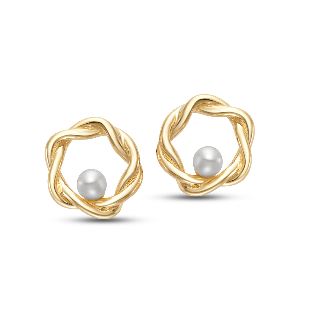 2-2.5mm Freshwater Pearl Earrings in 14K Yellow Gold