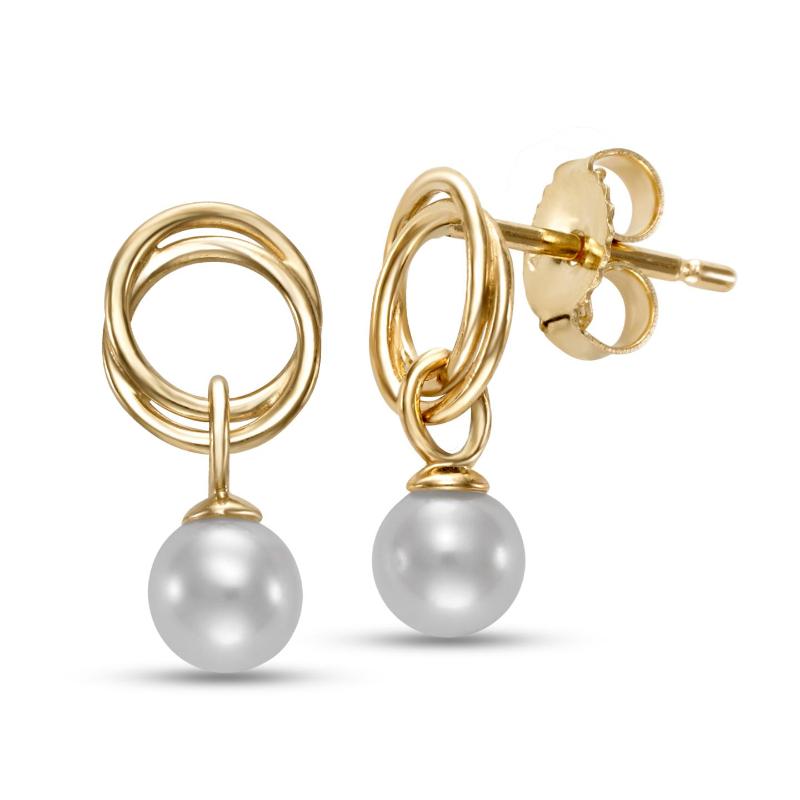 4-4.5mm Freshwater Pearl Earrings in 14K Yellow Gold
