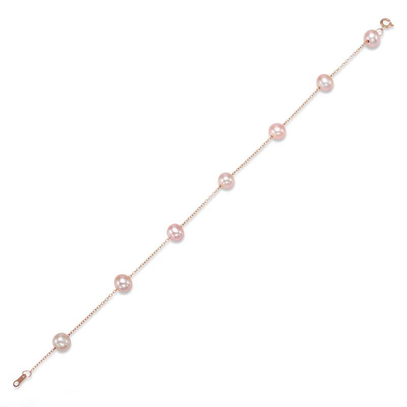 Rose gold bracelet with pearls unhooked and extended