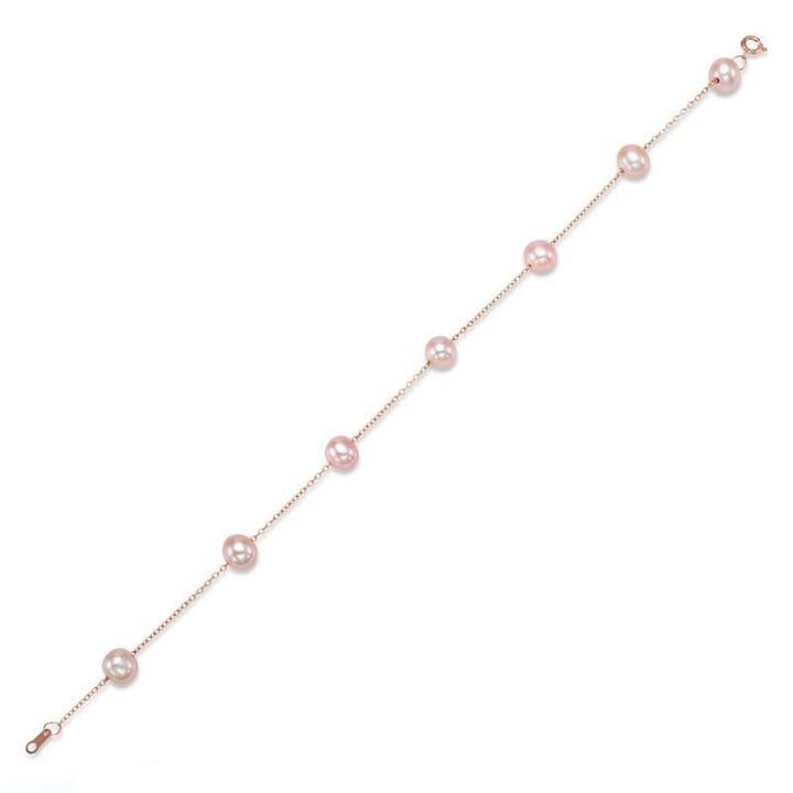 Rose gold bracelet with pearls unhooked and extended