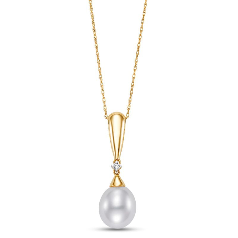 Freshwater Golden Pearl Drop Diamond Pendant