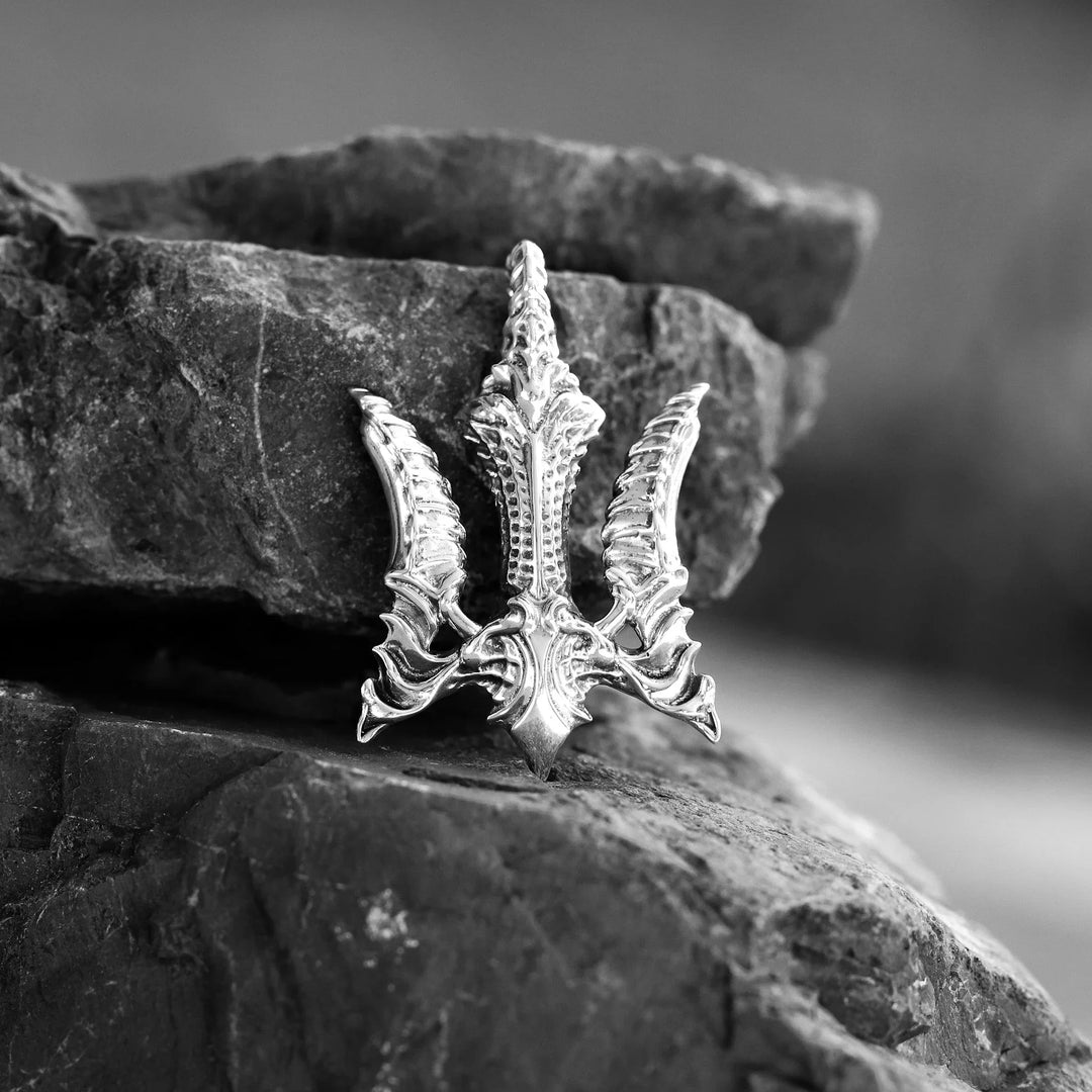 Cyber Trident Silver Pendant