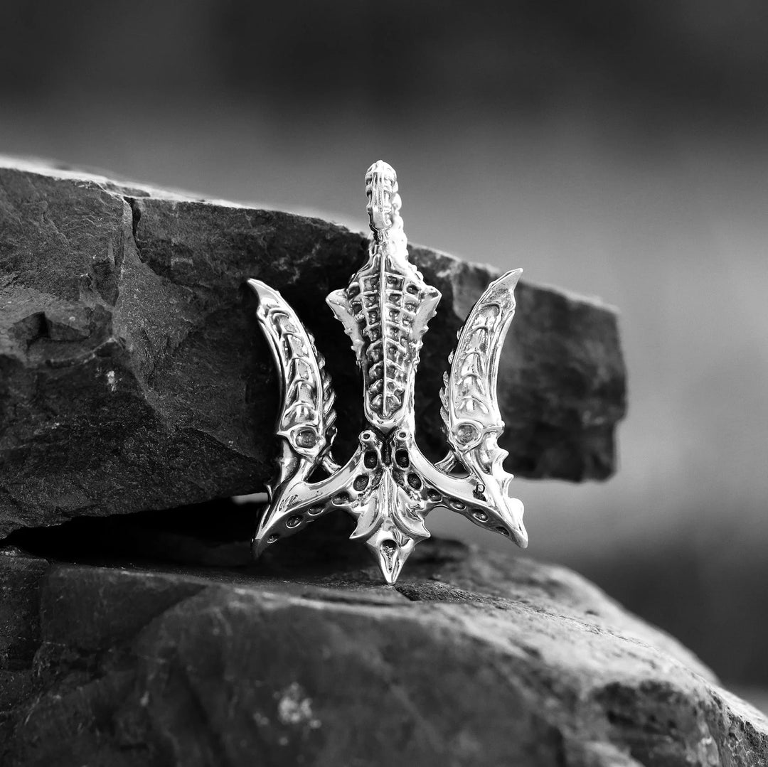 Cyber Trident Silver Pendant