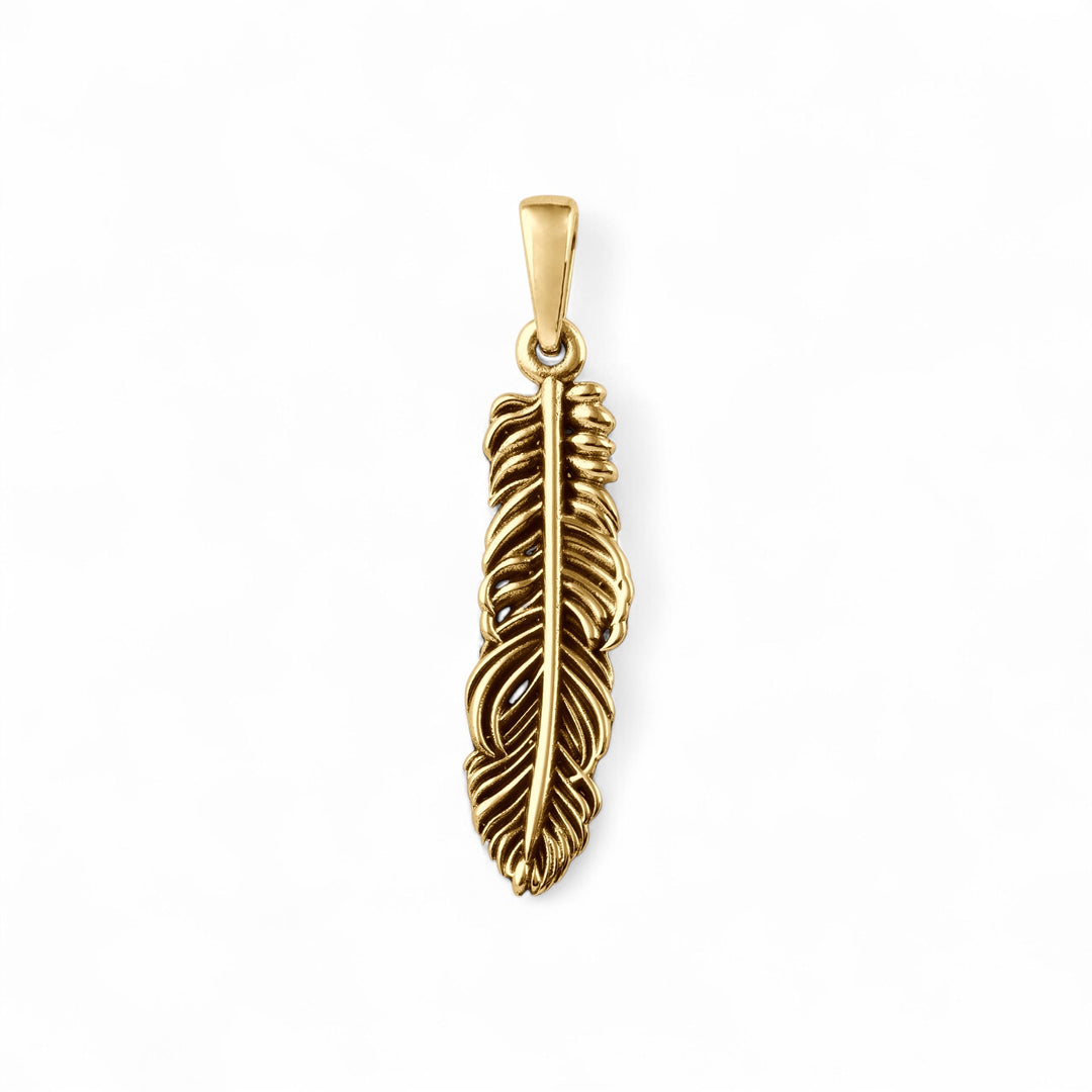14k Yellow gold Feather pendant