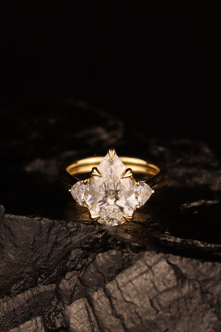 The Eternal Flame – 3ct Pear & Heart Diamond Ring in 18K Gold