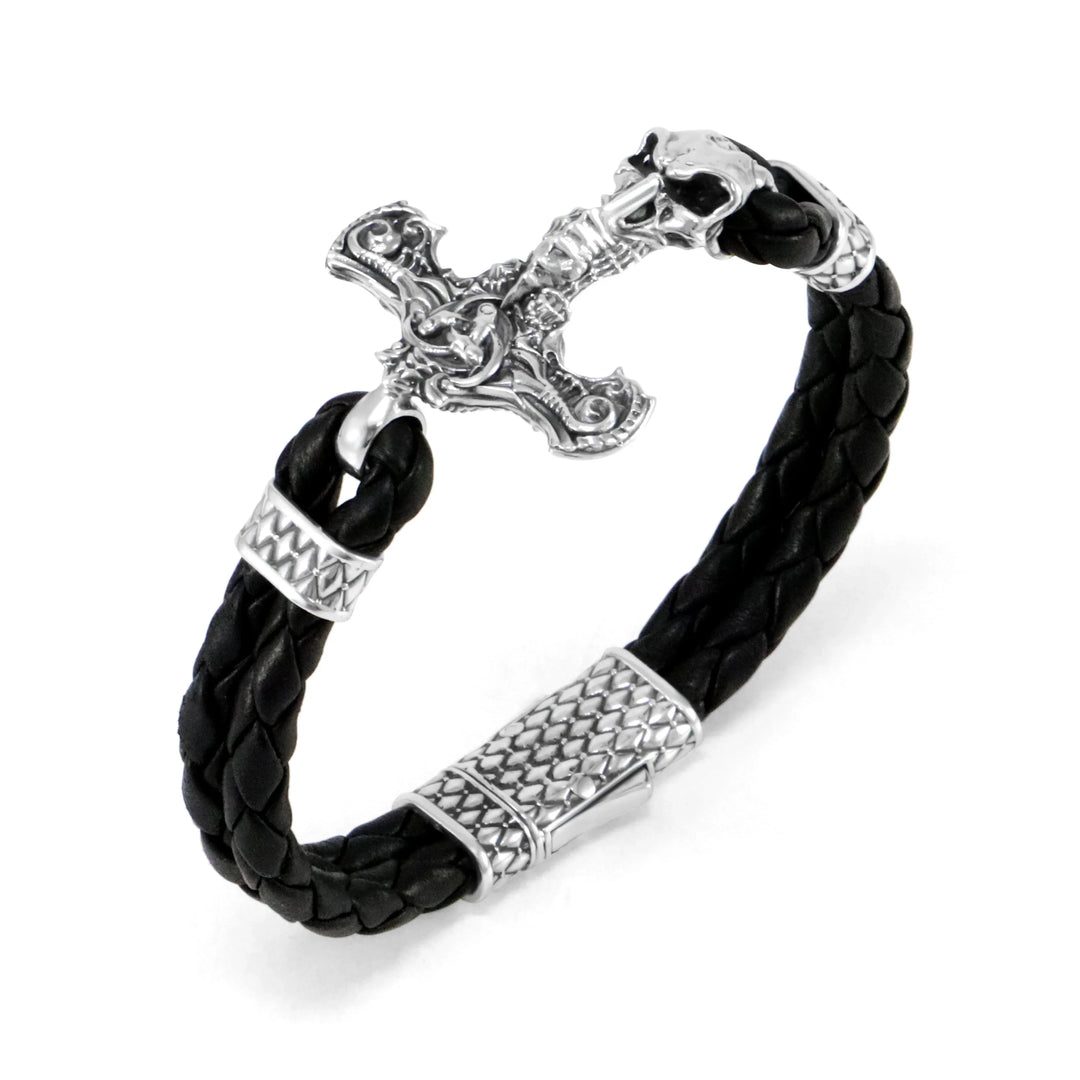 Skull hammer leather bracelet