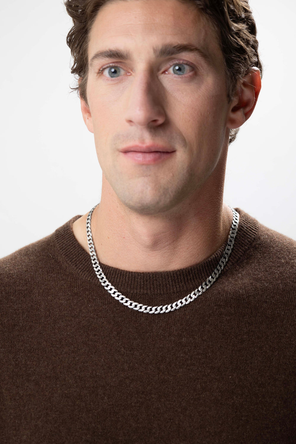 man wearing Italian Chain Brushed Gunmetal Curb Chain Necklace - 20"