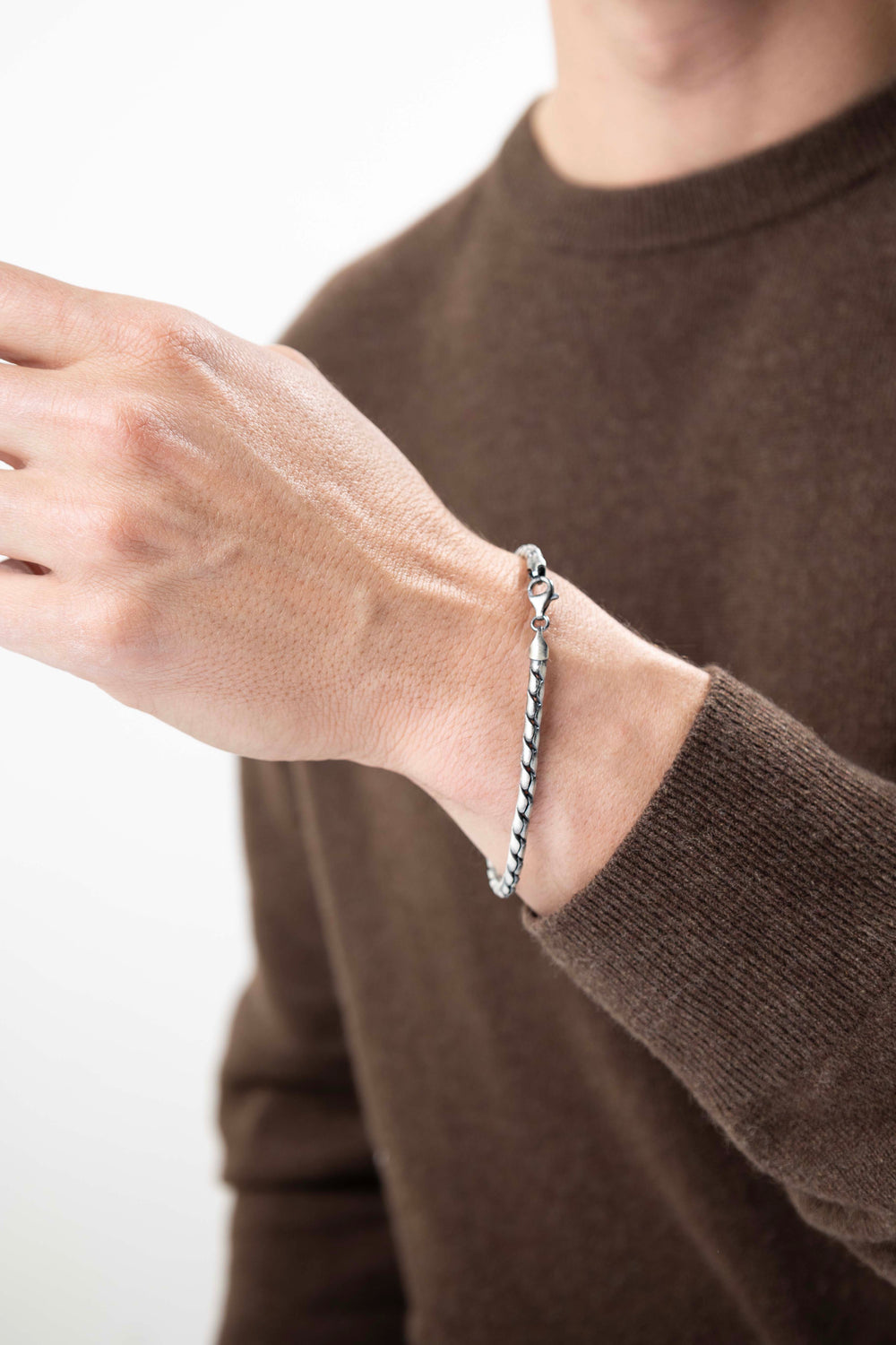 Man wearing Italian Chain Sterling Silver Bracelet