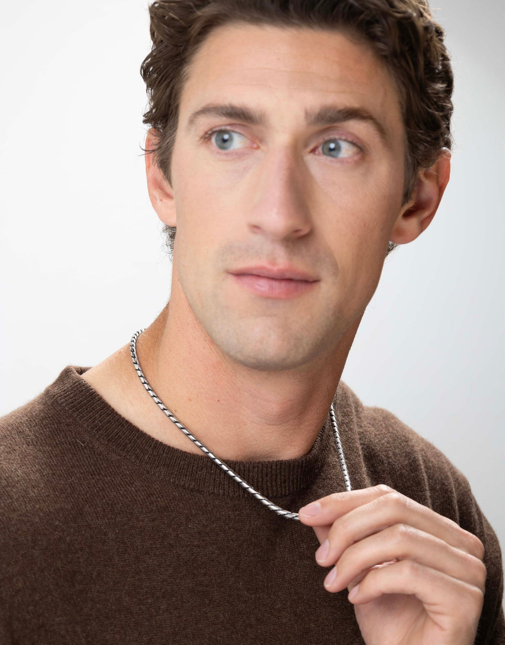 man wearing Italian Chain Sterling Silver Necklace