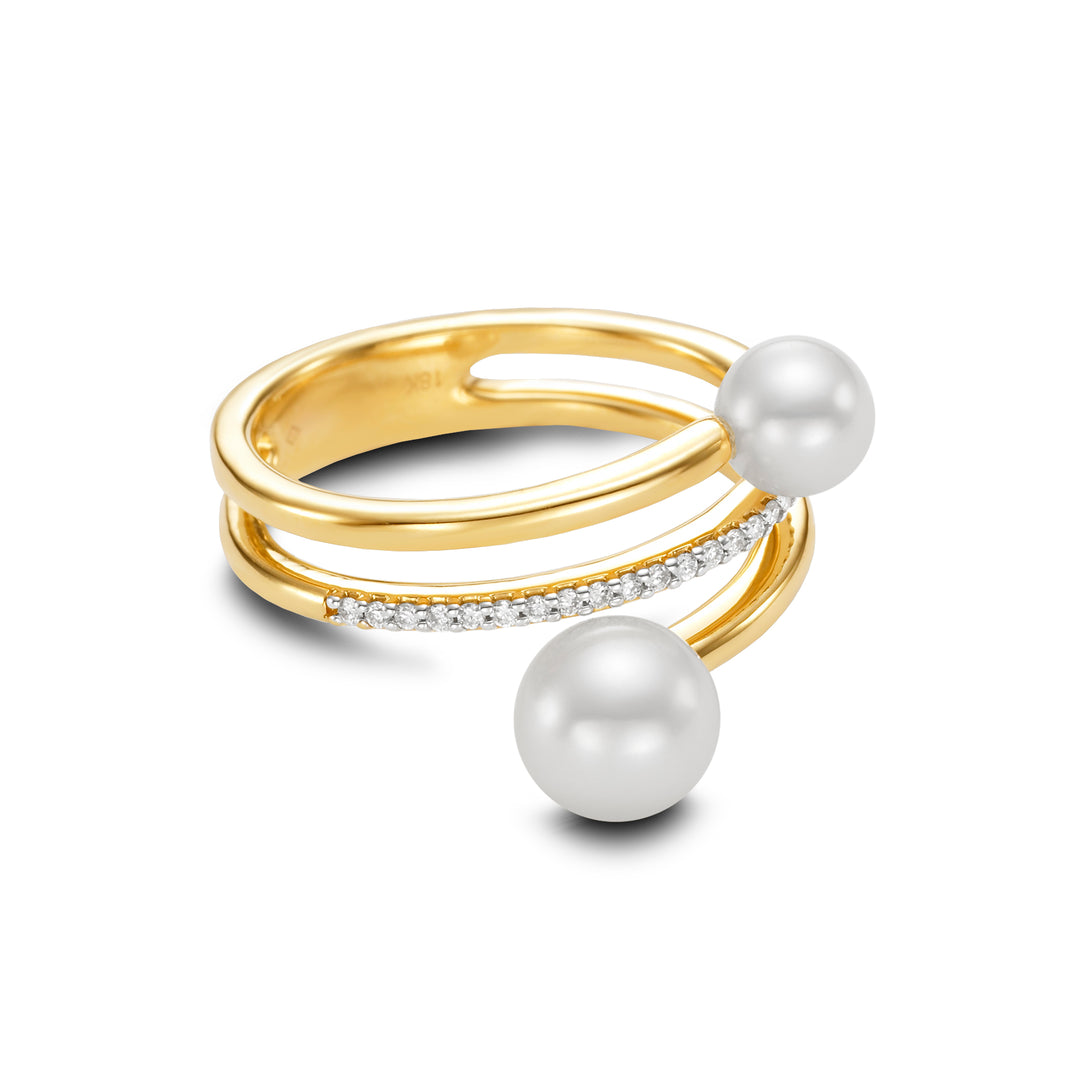 5-7mm Freshwater Pearl Diamond Ring in 18K Gold